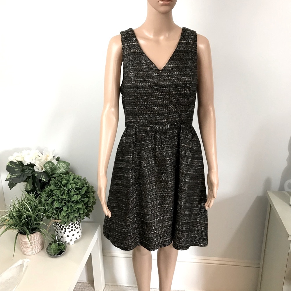 Anthropologie Black V Neck Tweed Mini Dress